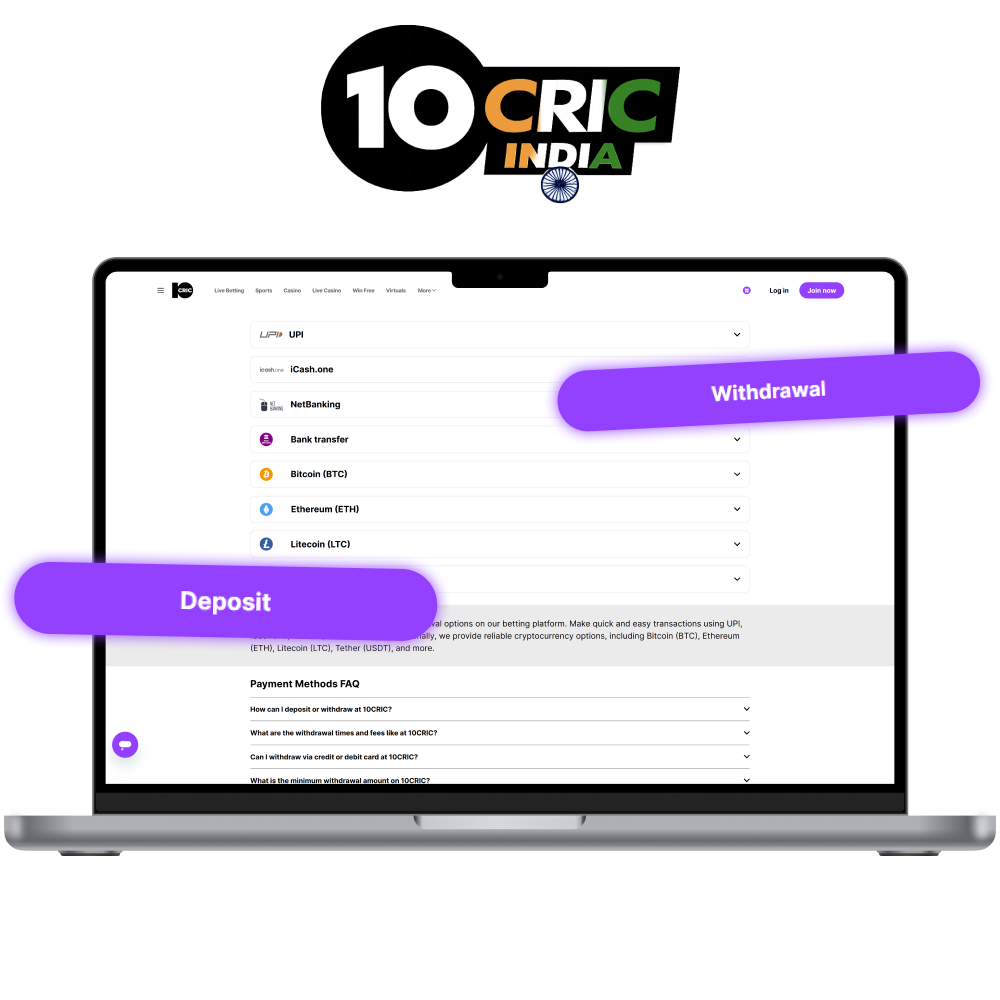 Deposits and withdrawals for Indian players at 10CRIC
